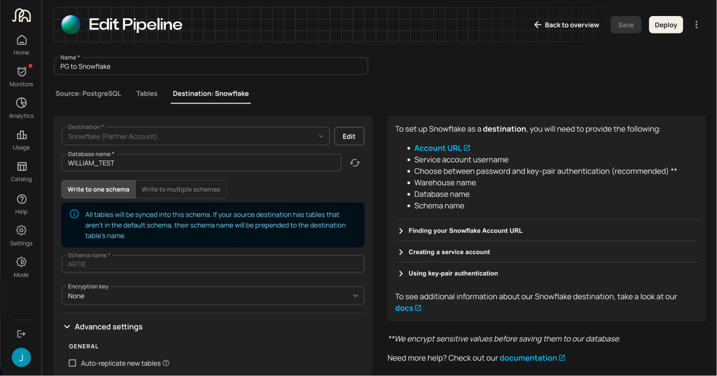 Artie pipeline deployment interface
